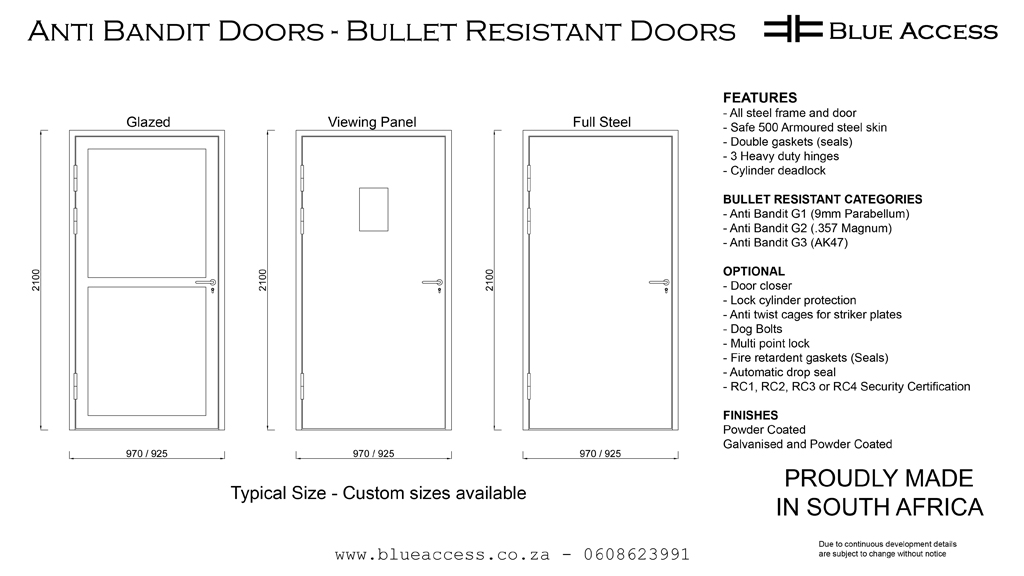 Anti Bandit Doors, Bullet Resistant Doors, Ballistic Doors, Armoured Dors, Durban, South Africa