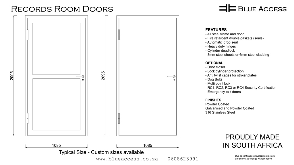 Steel Records Room Doors, Durban, South Africa