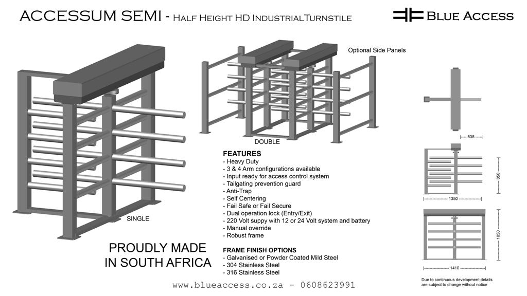 Accessum Semi Heavy Duty Half Height Industrial Turnstile, Durban, South Africa