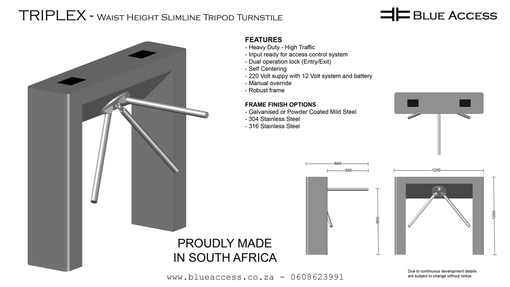 Triplex Waist Height Slimline Tripod Turnstile, Durban, South Africa